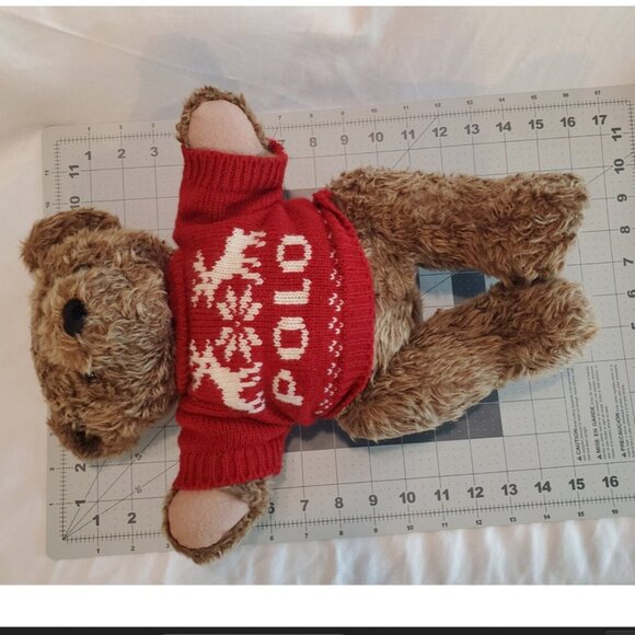 Vintage Ralph Lauren Polo Teddy Bear Red Christmas Sweater Plush 1998 Brown - Picture 3 of 3
